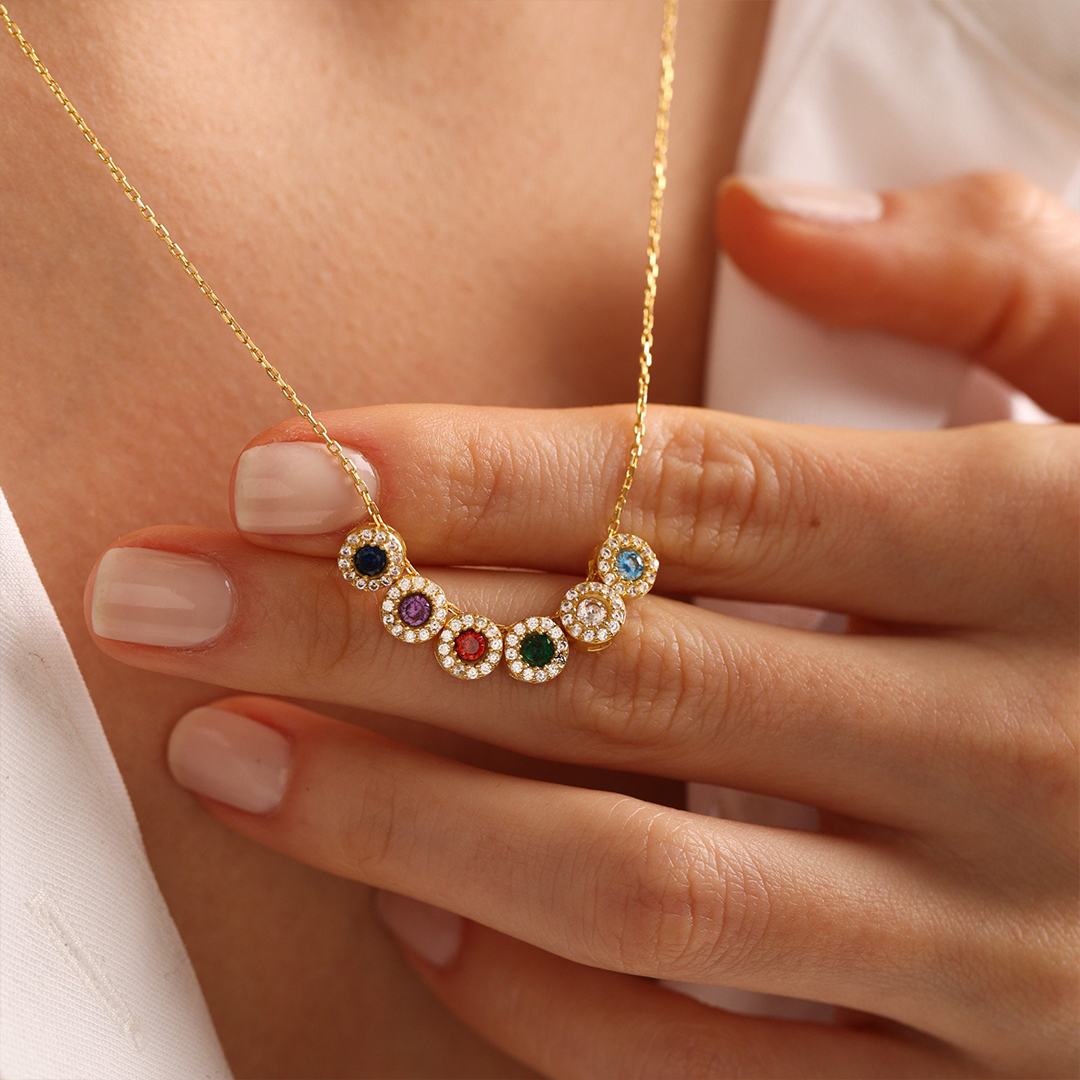 Personalized 1-14 Family Birthstones Christmas Gift Necklace