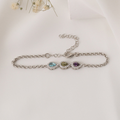 Grandma Gift Family Drop Birthstone Bracelet