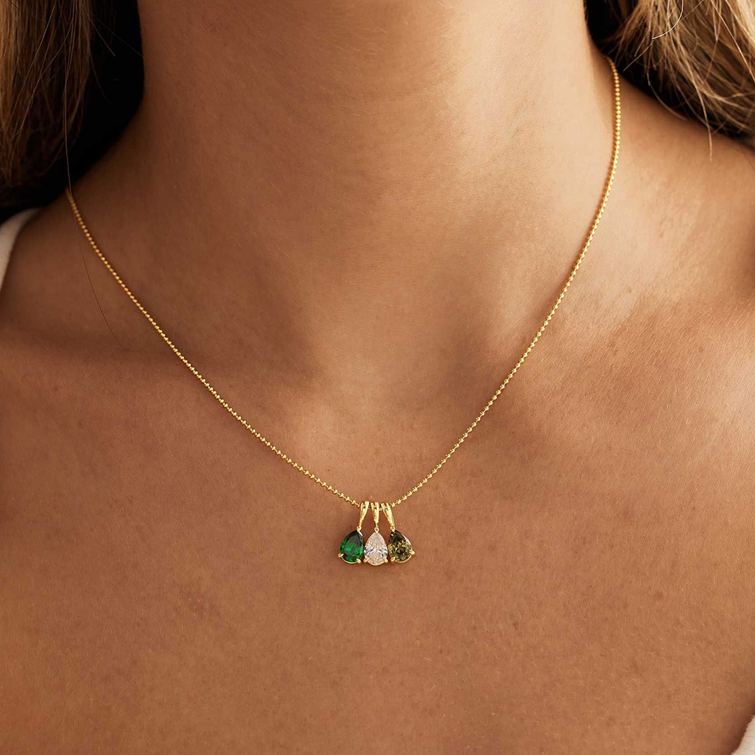 Family Birthstone For Grandma Drop Necklace