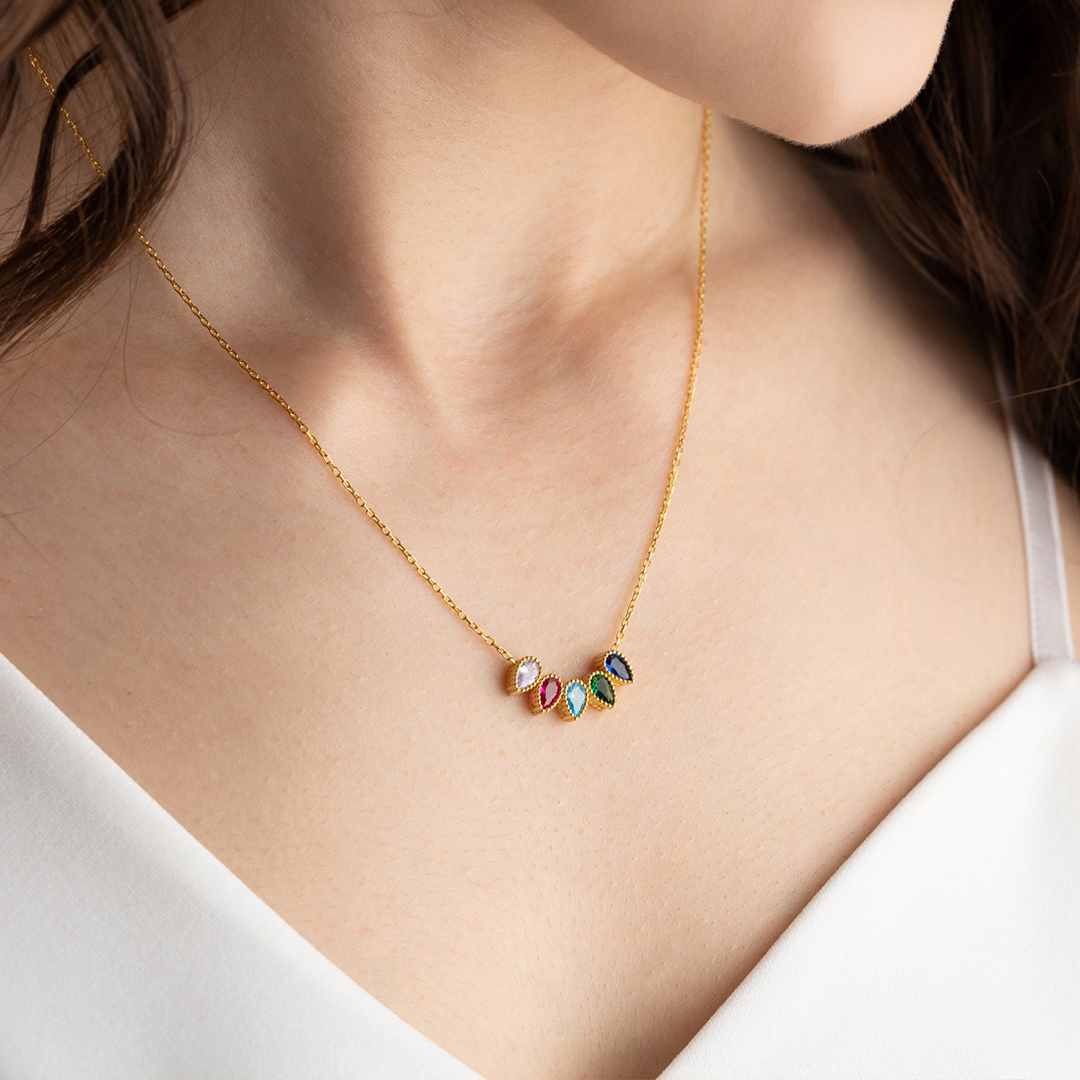 Personalized 1-14 Birthstones Charms One of a Kind Gift Design Your Necklace