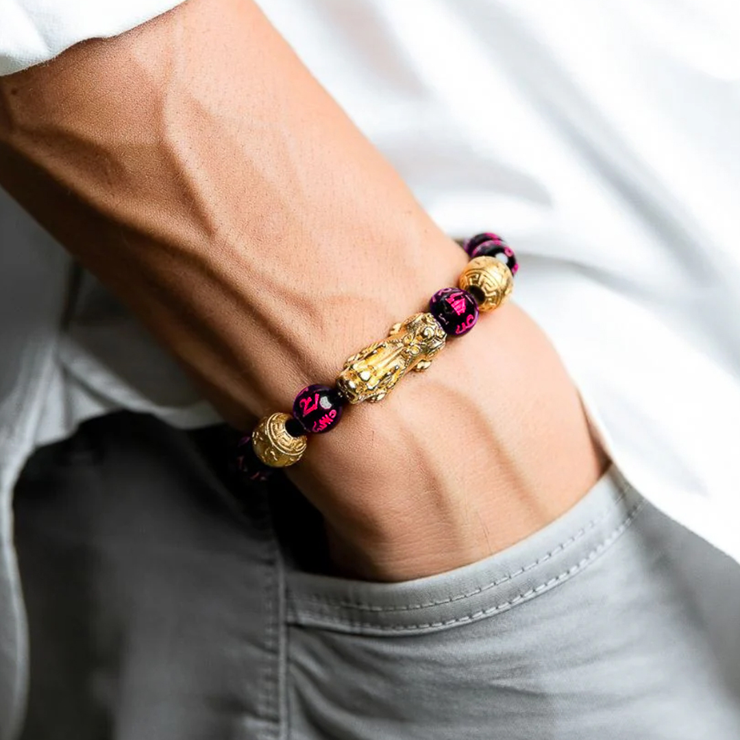 Pink Inscription Obsidian Pixiu Bracelet – Healing & Positive Energy Special Edition