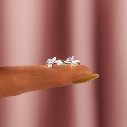Personalized Grow Through Leaf 1-5 Birthstone Ring