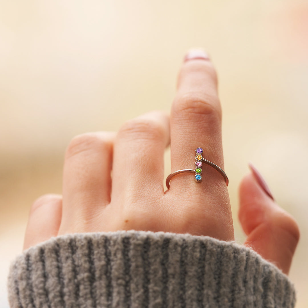 Personalized 1-5 Birthstones PAVÉ Bar Ring