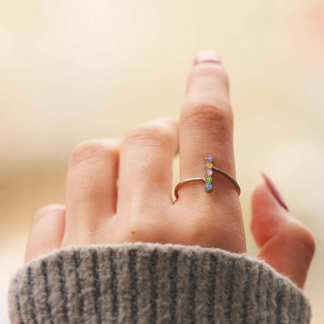 Personalized 1-5 Birthstones PAVÉ Bar Ring