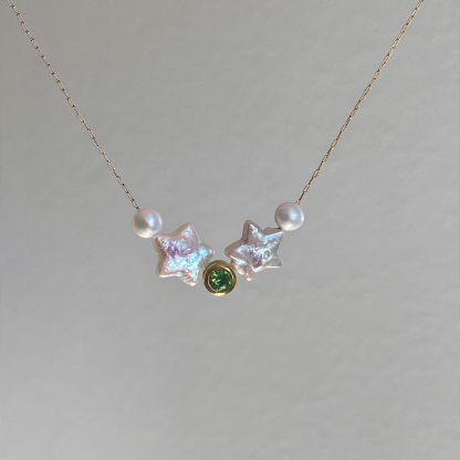 Autism Awareness Double Pearl Stars Necklace