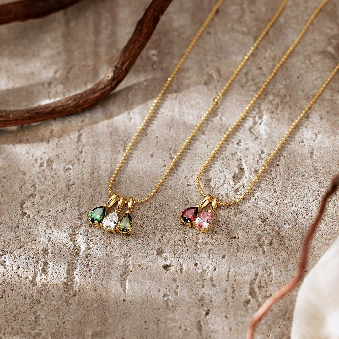 Family Birthstone For Grandma Drop Necklace