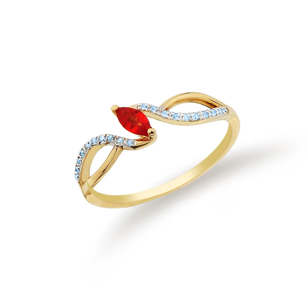 Diabetes Awareness Red Marquise Diamond Curve Ring
