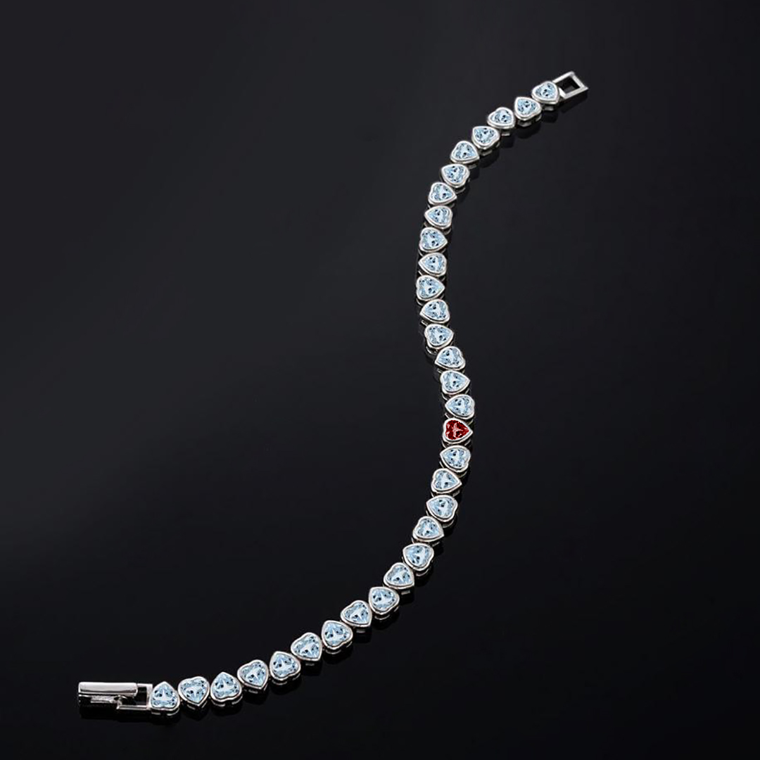 Diabetes Awareness Bezel Set Aquamarine Bracelet