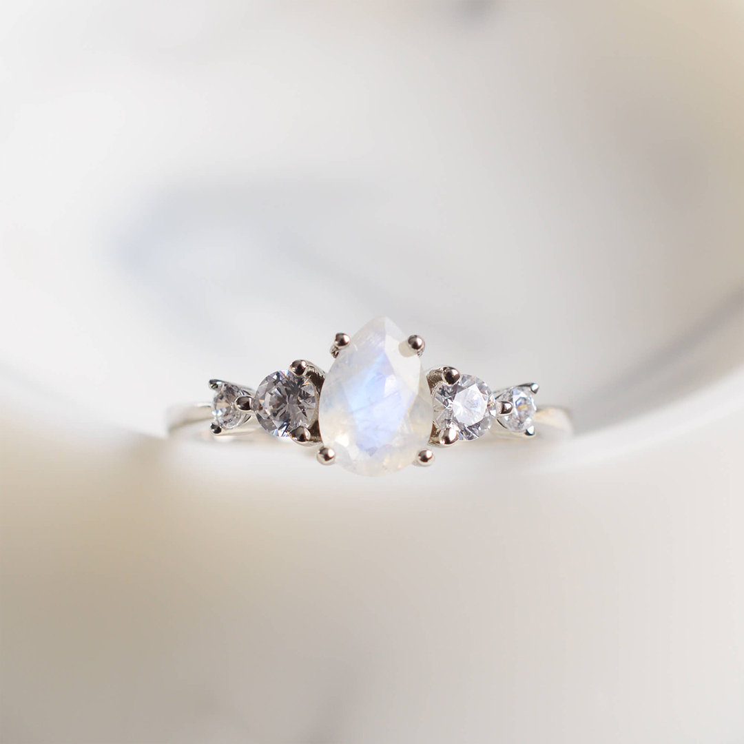 Lung Cancer Awareness Natural Moonstone Engagement Ring