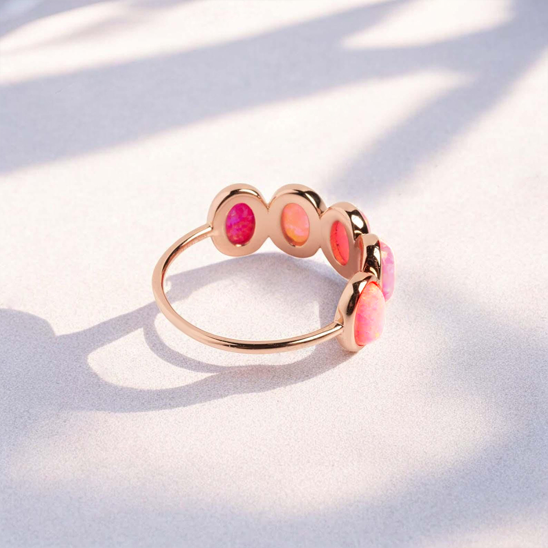 Breast Cancer Awareness I Am Enough Pink Gradient Opal Ring