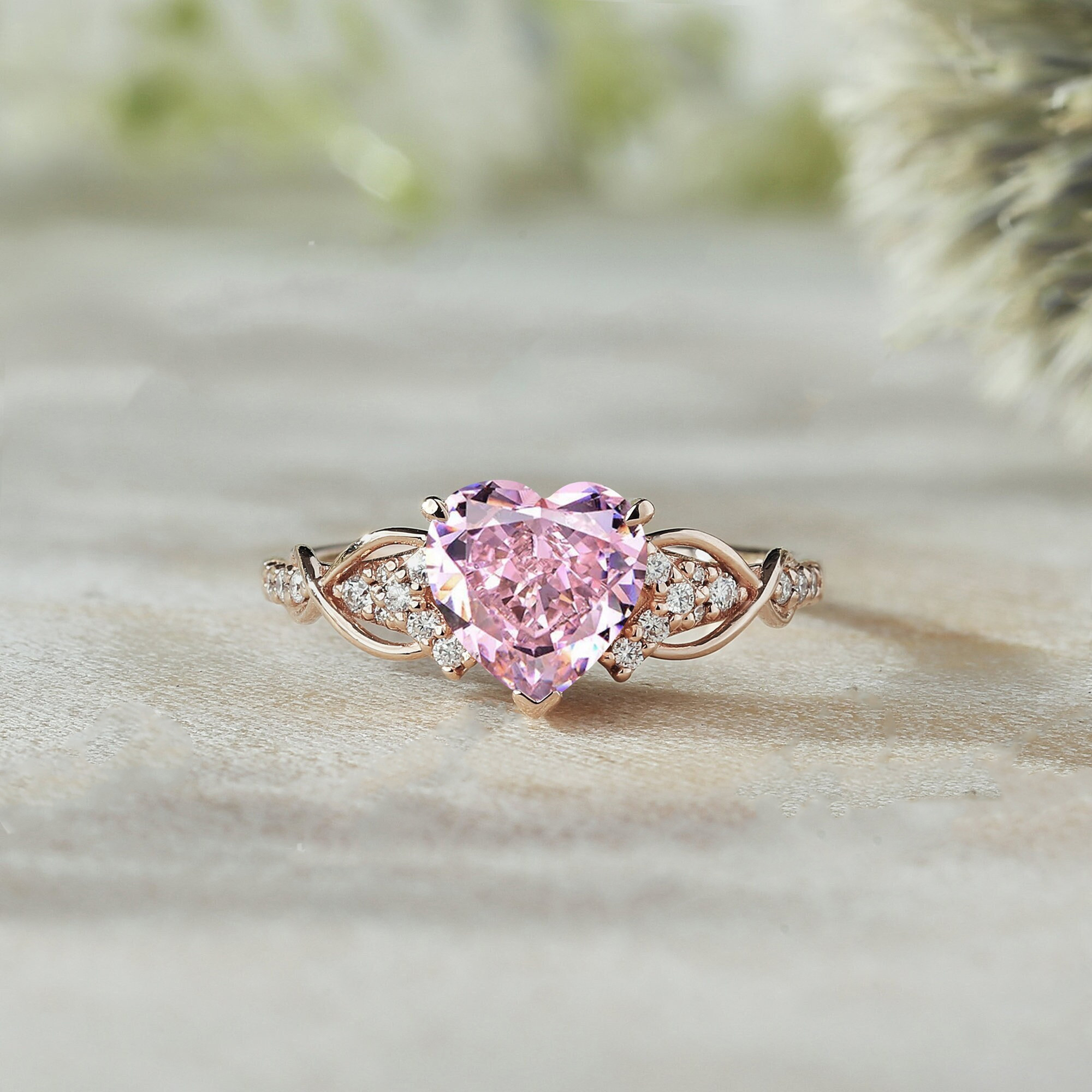 Unique Heart Shaped Pink Ring