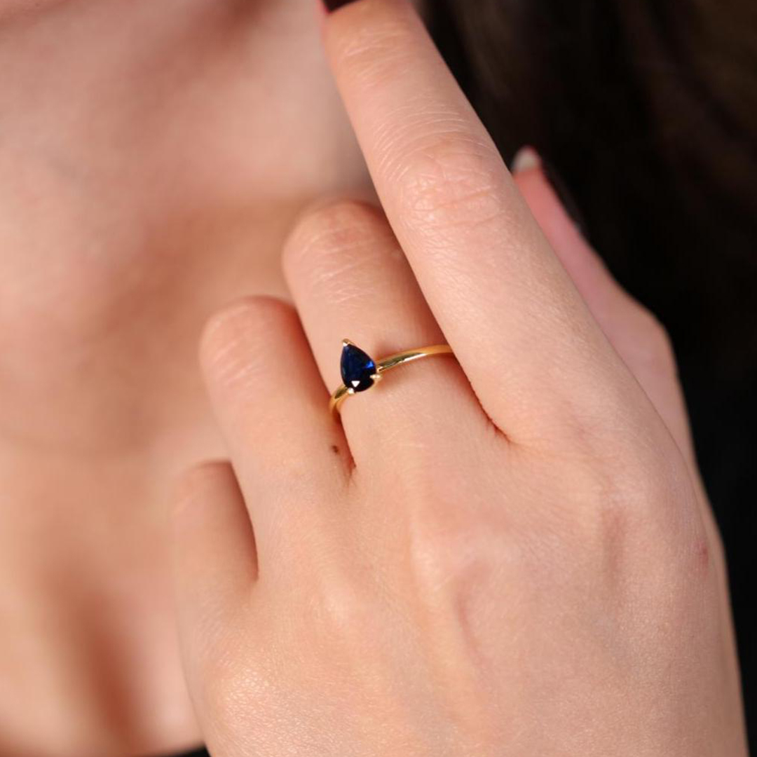 Memorial Tear Teardrop Sapphire Ring