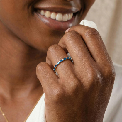 Colorectal Cancer Awareness Stand Strong Baguette Blue Ring