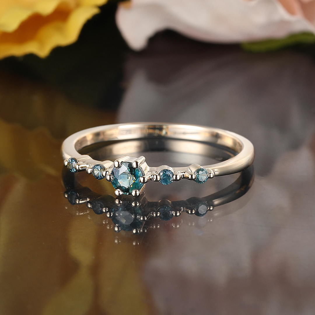 Ovarian Cancer Awareness Strength in Teal Teal Sapphire Ring