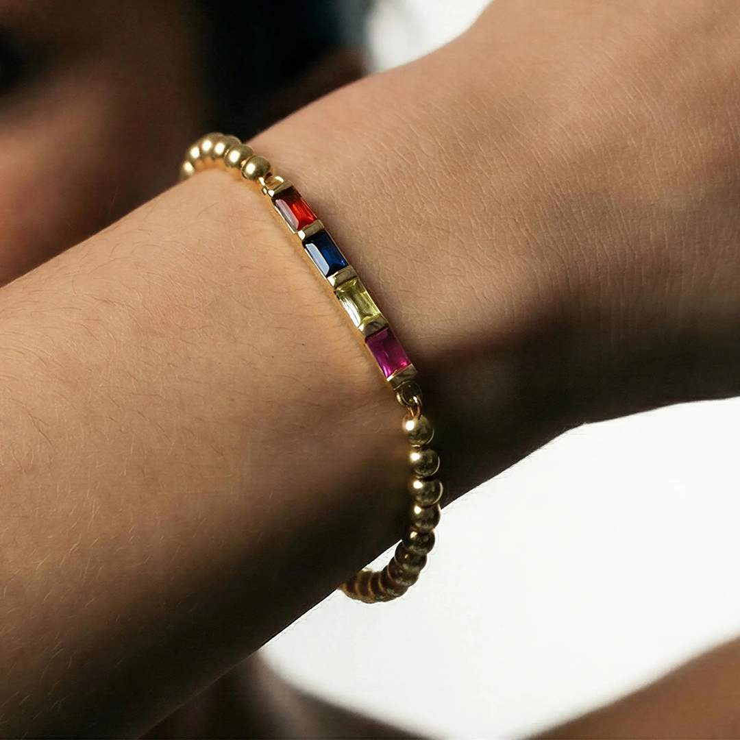 Personalized Stretch Beaded Baguette Birthstone Bracelet