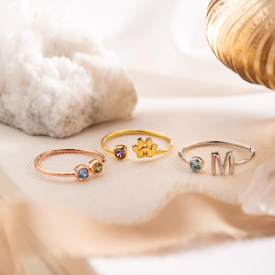 Custom Engraved Paw Birthstone Ring