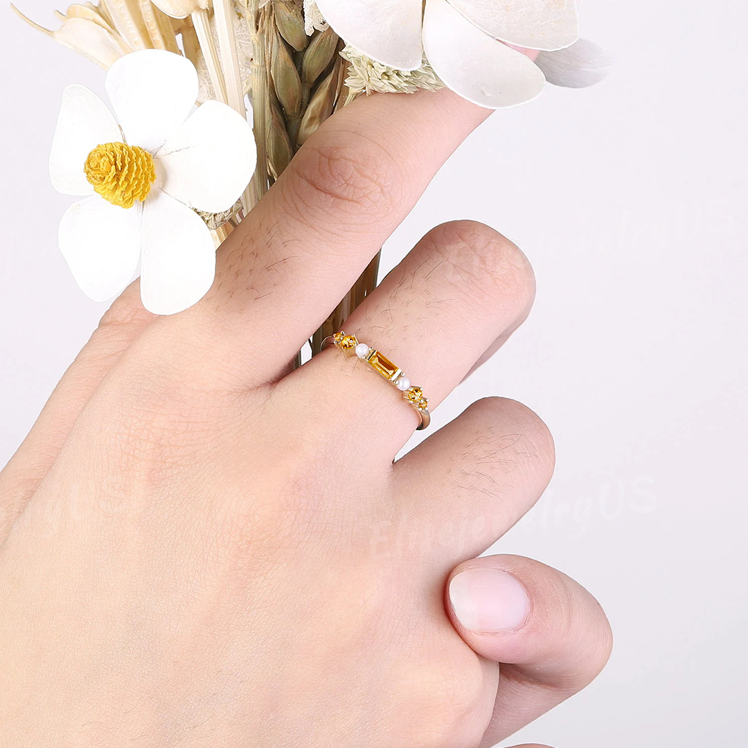 Nobody Fights Alone Multiple Sclerosis Awareness Baguette Pearl Ring