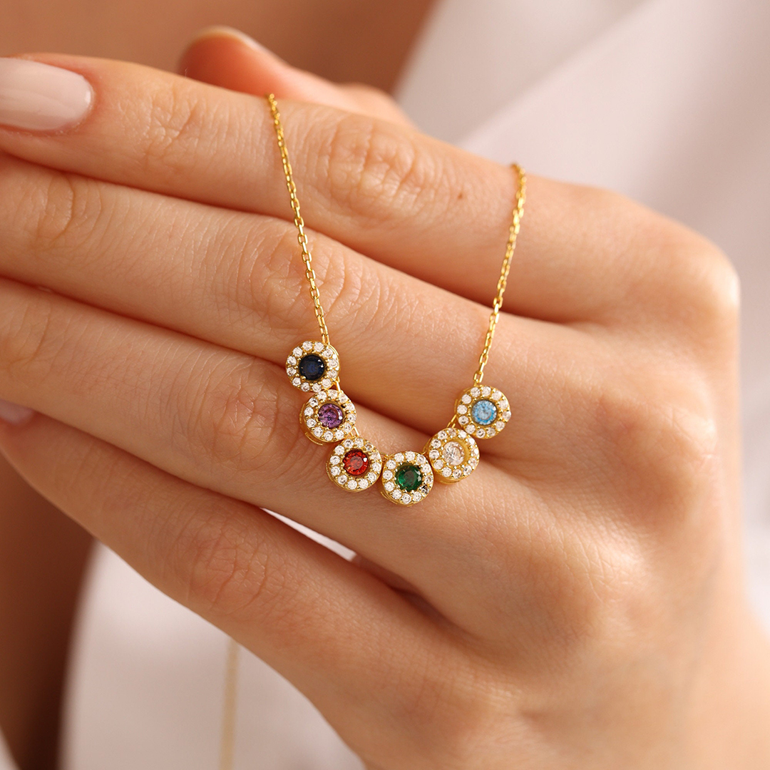 Personalized 1-14 Family Birthstones Christmas Gift Necklace