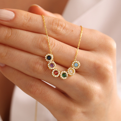 Personalized 1-14 Family Birthstones Christmas Gift Necklace