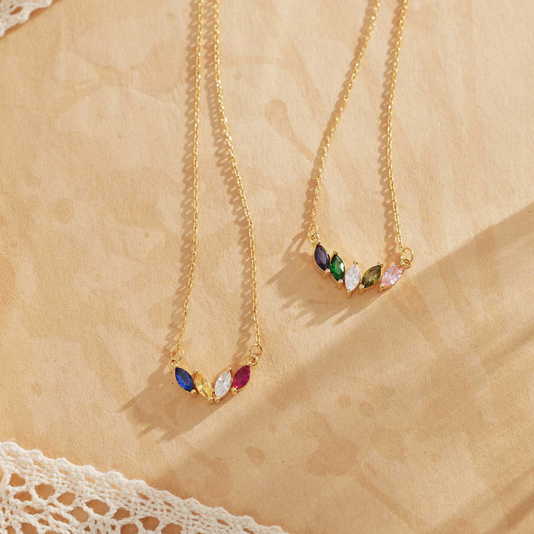  Custom 1-8 Marquise Birthstones Necklace