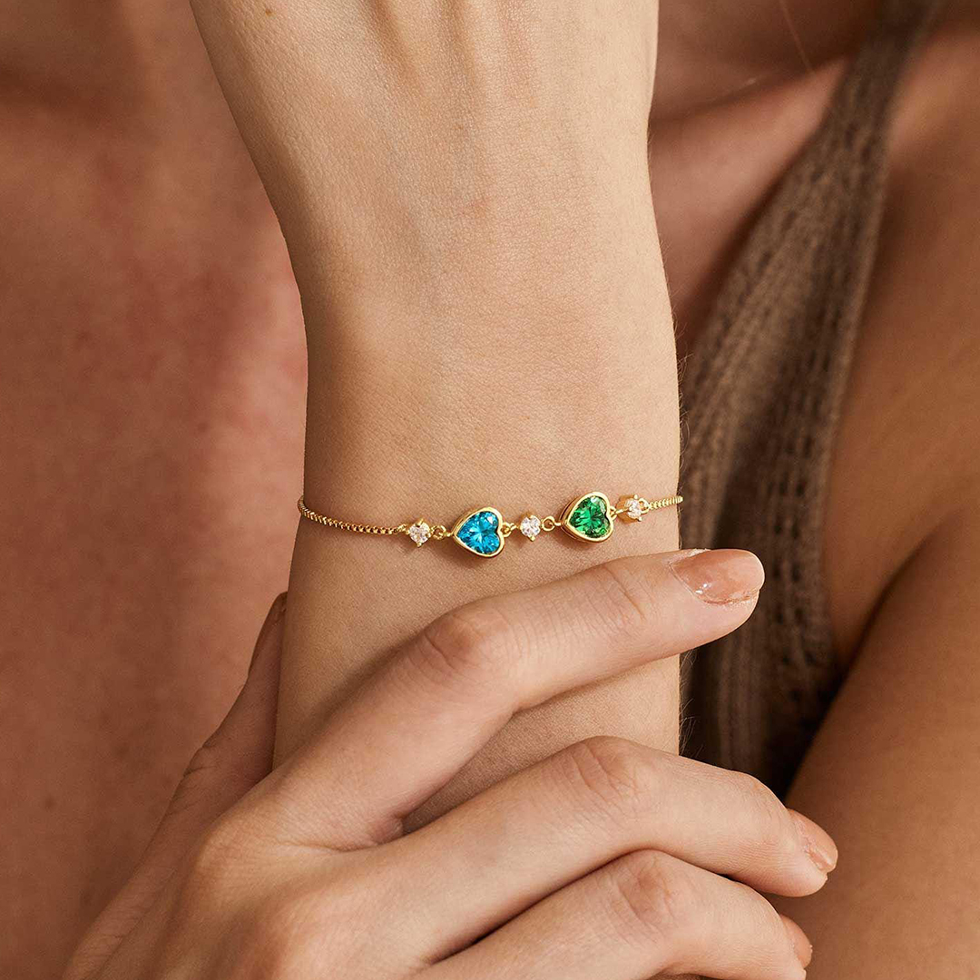 1-10 Birthstones Heartbeat Family Bracelet