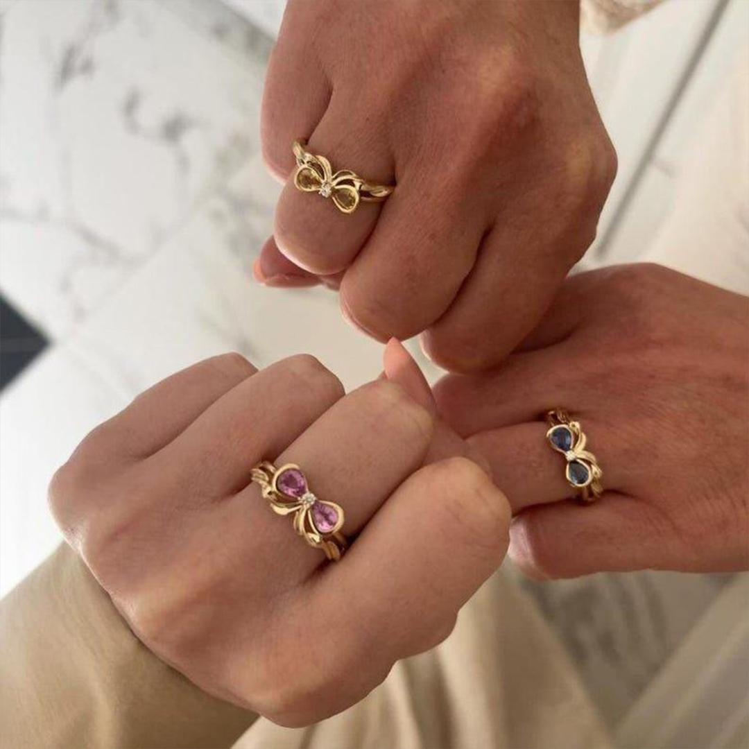 Breast Cancer Gifts Dainty Bow Statement Ring