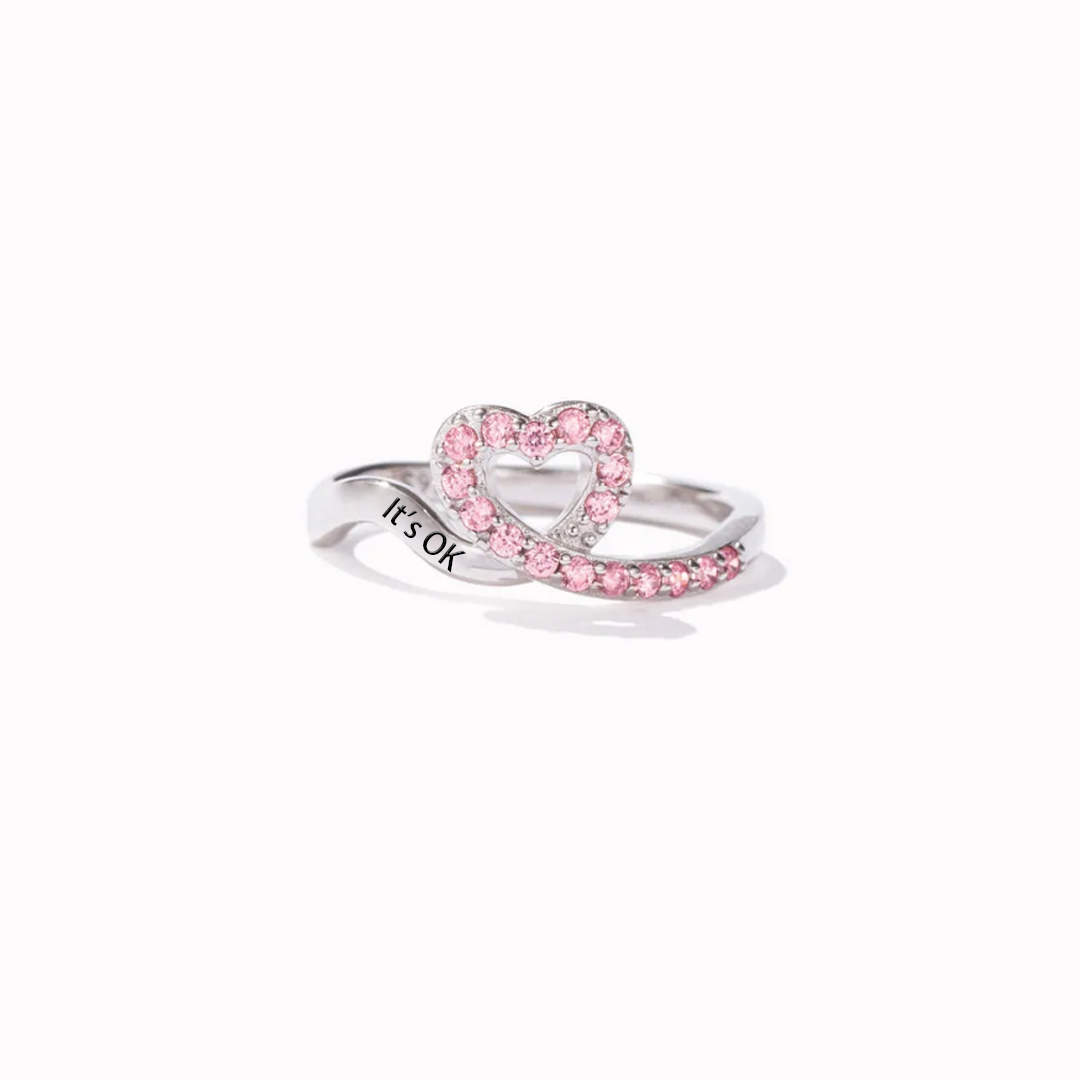 It's OK To Not Be OK Pink Ribbon Heart Ring