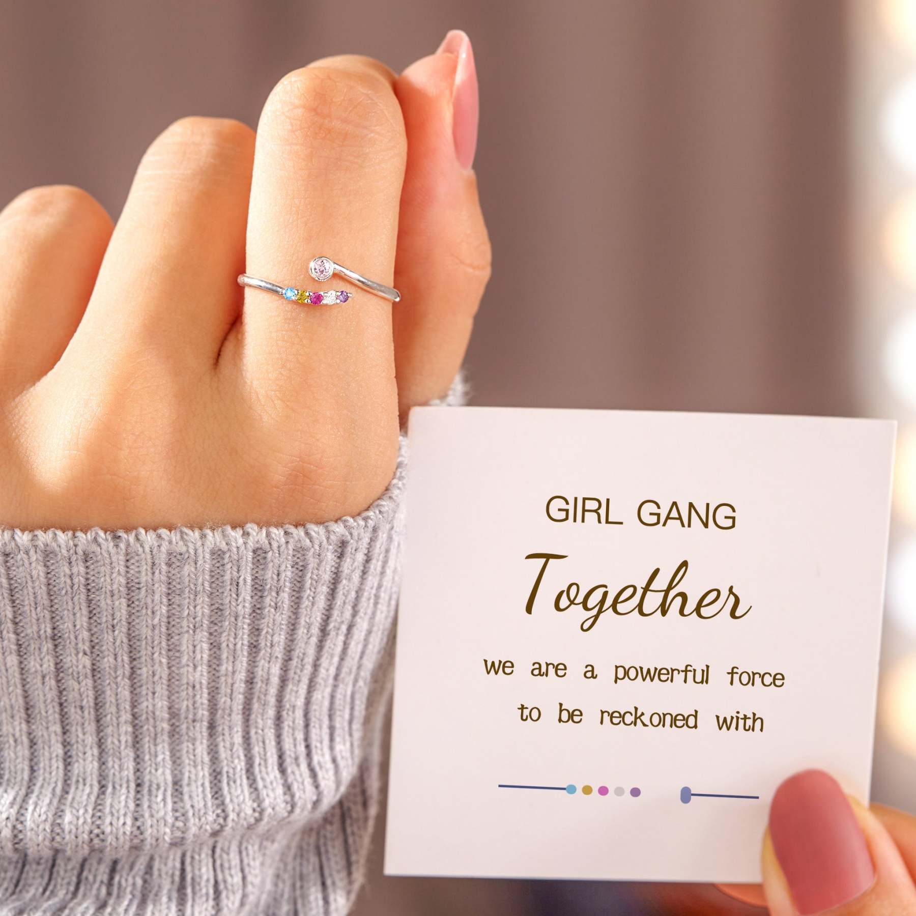Personalized 2-6 Birthstone You And Your Girl Gang Ring