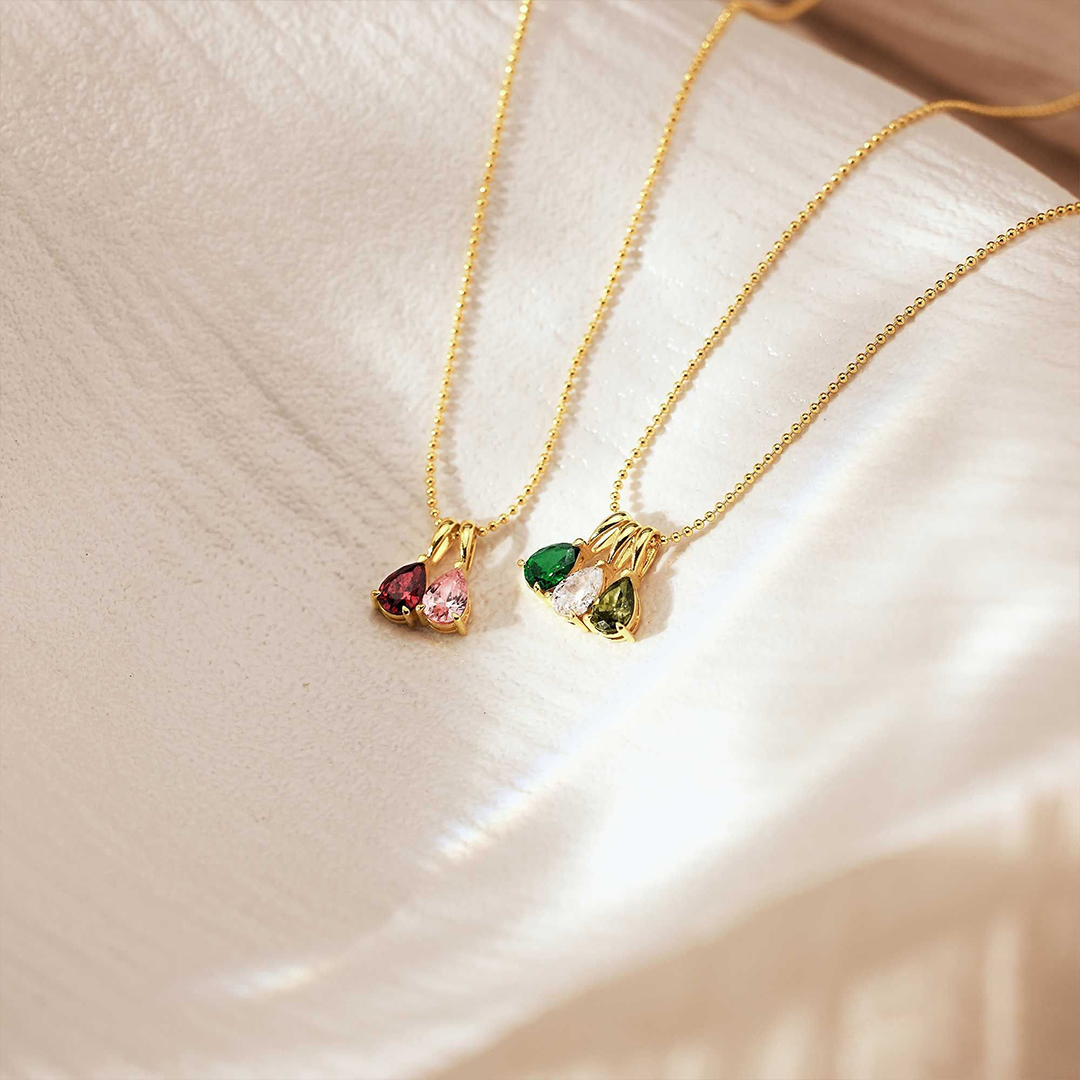 Family Birthstone For Grandma Drop Necklace