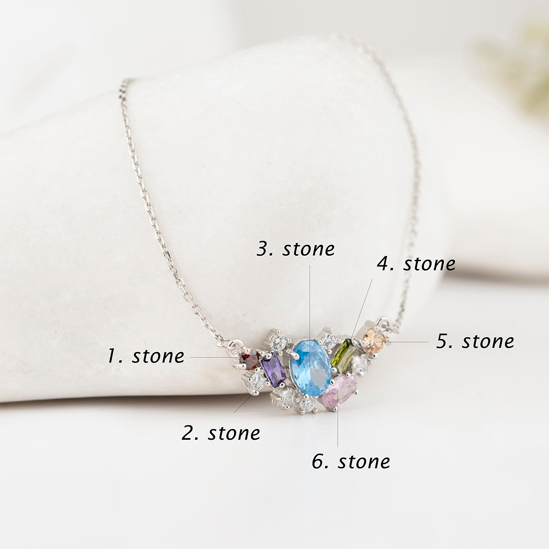 Christmas Gift Custom Multi-Cutting 1-6 Birthstones Necklace