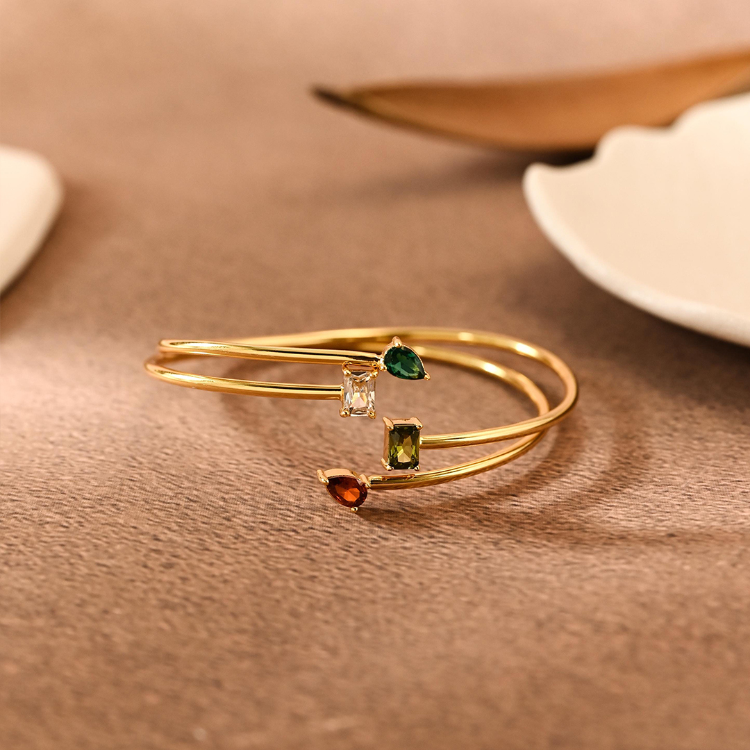 Personalised 2 Birthstone Bangle Bracelet