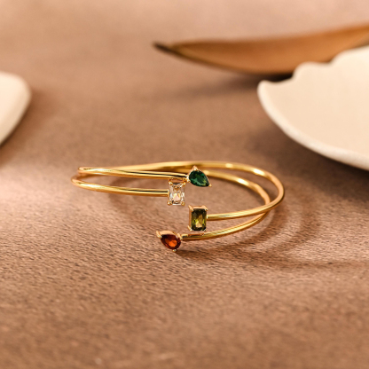 Personalised 2 Birthstone Bangle Bracelet