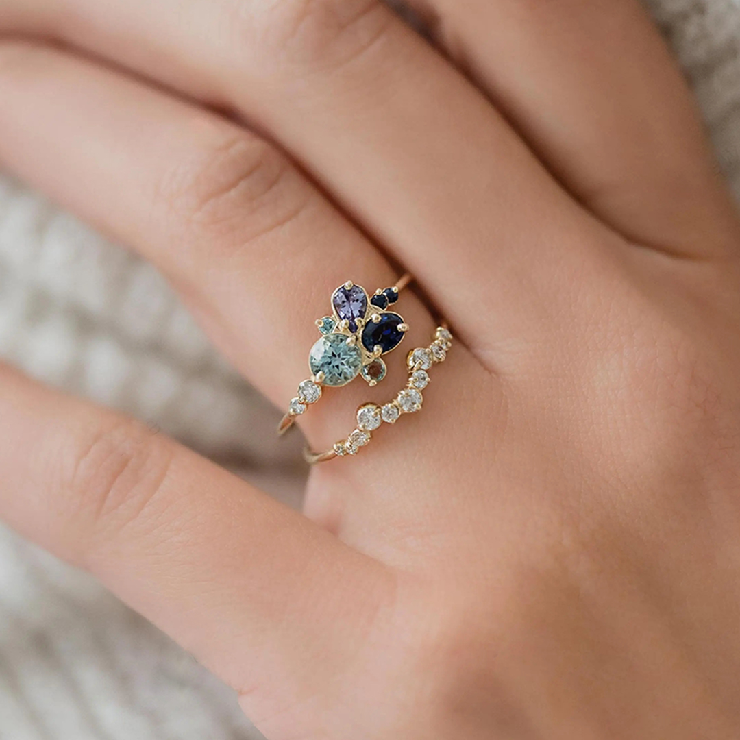 Gift For Mama Custom 1-5 Multi-Shape Birthstones Ring
