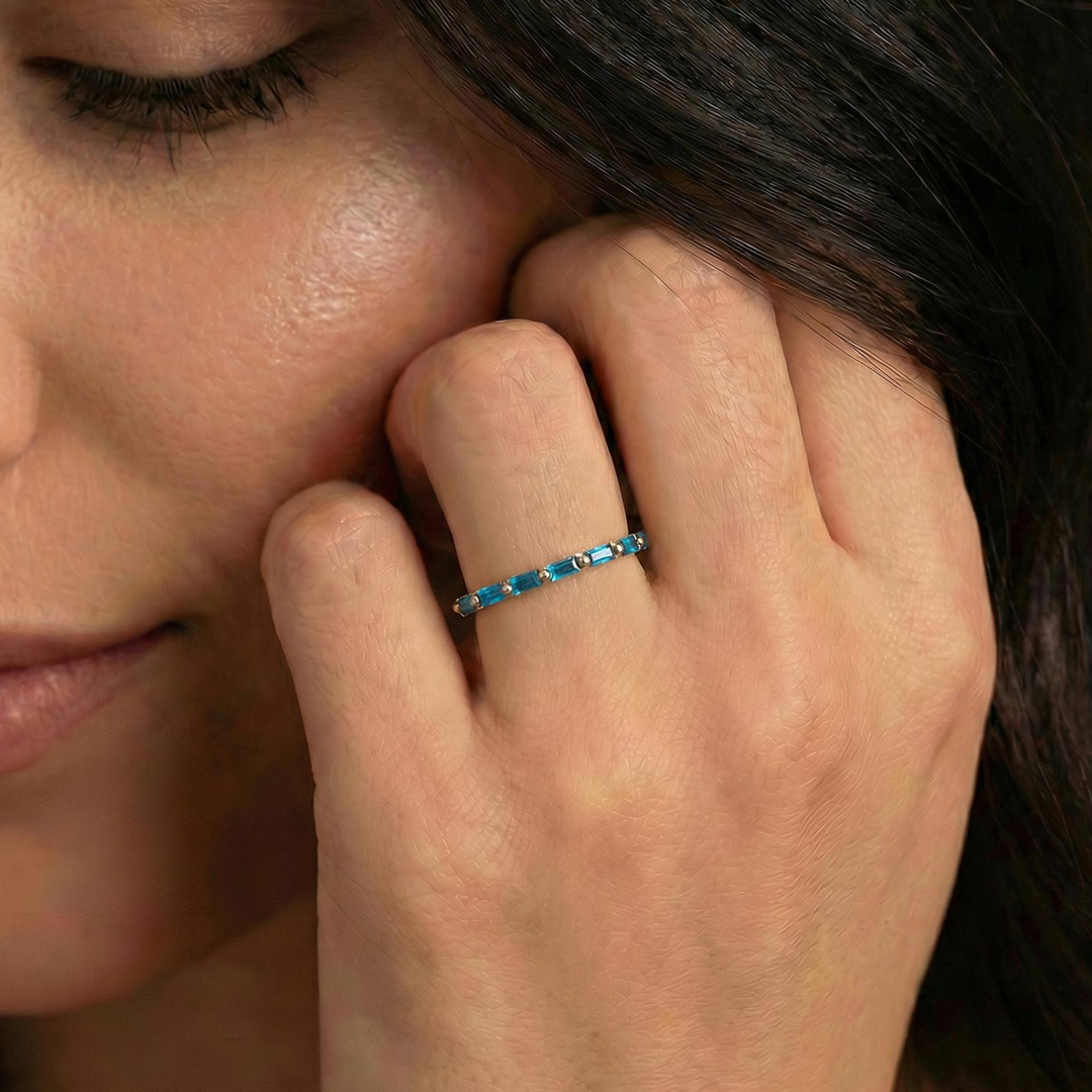 Colorectal Cancer Awareness Stand Strong Baguette Blue Ring