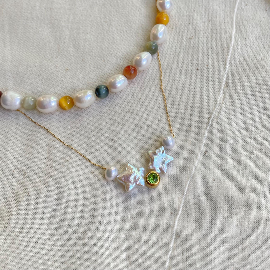 Autism Awareness Double Pearl Stars Necklace