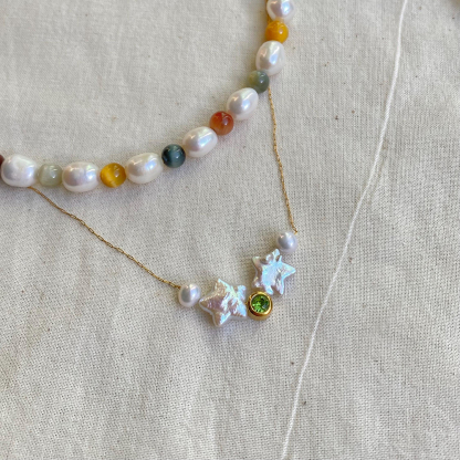 Autism Awareness Double Pearl Stars Necklace