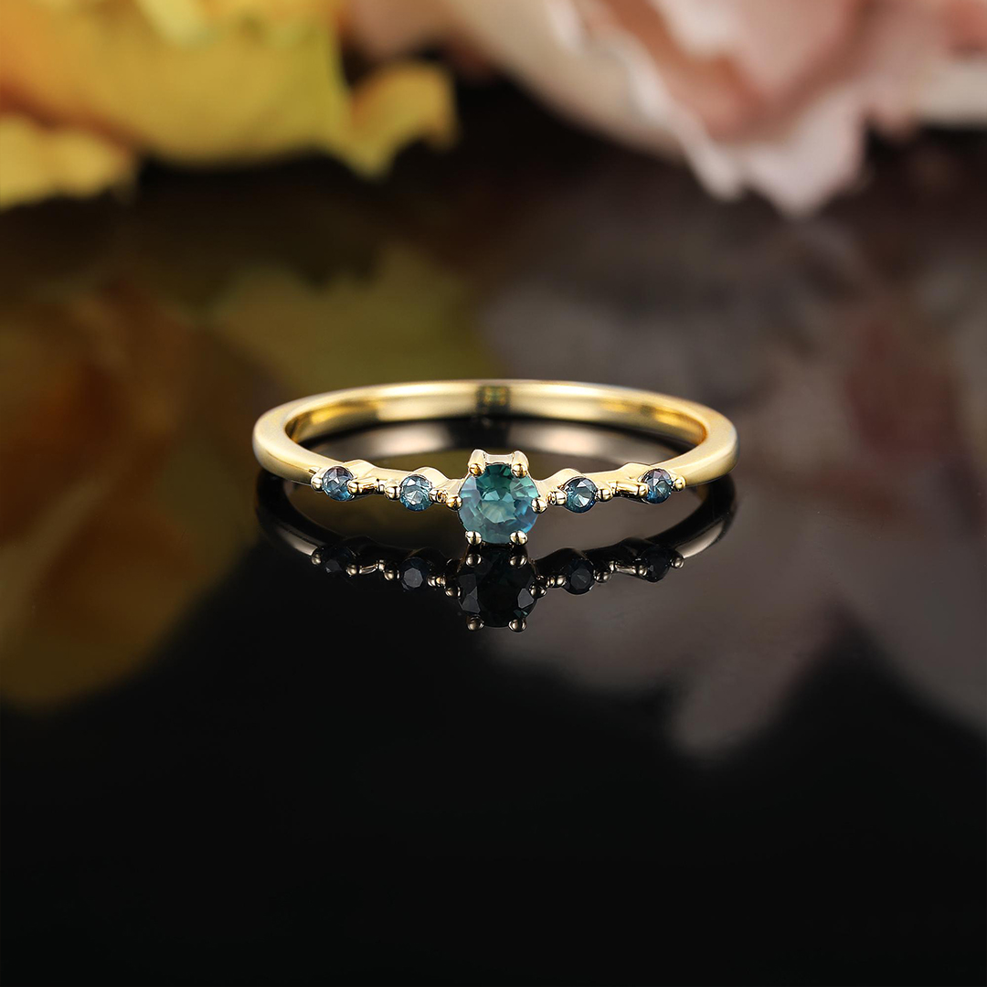 Ovarian Cancer Awareness Strength in Teal Teal Sapphire Ring