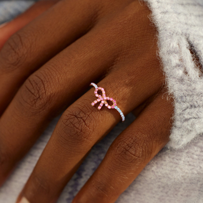 Mama Of An Angel Pink Pave Bow Ring