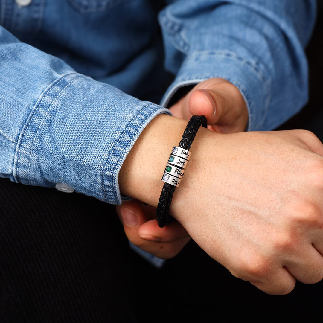 Men's Personalized 1-8 Names Leather Bracelet