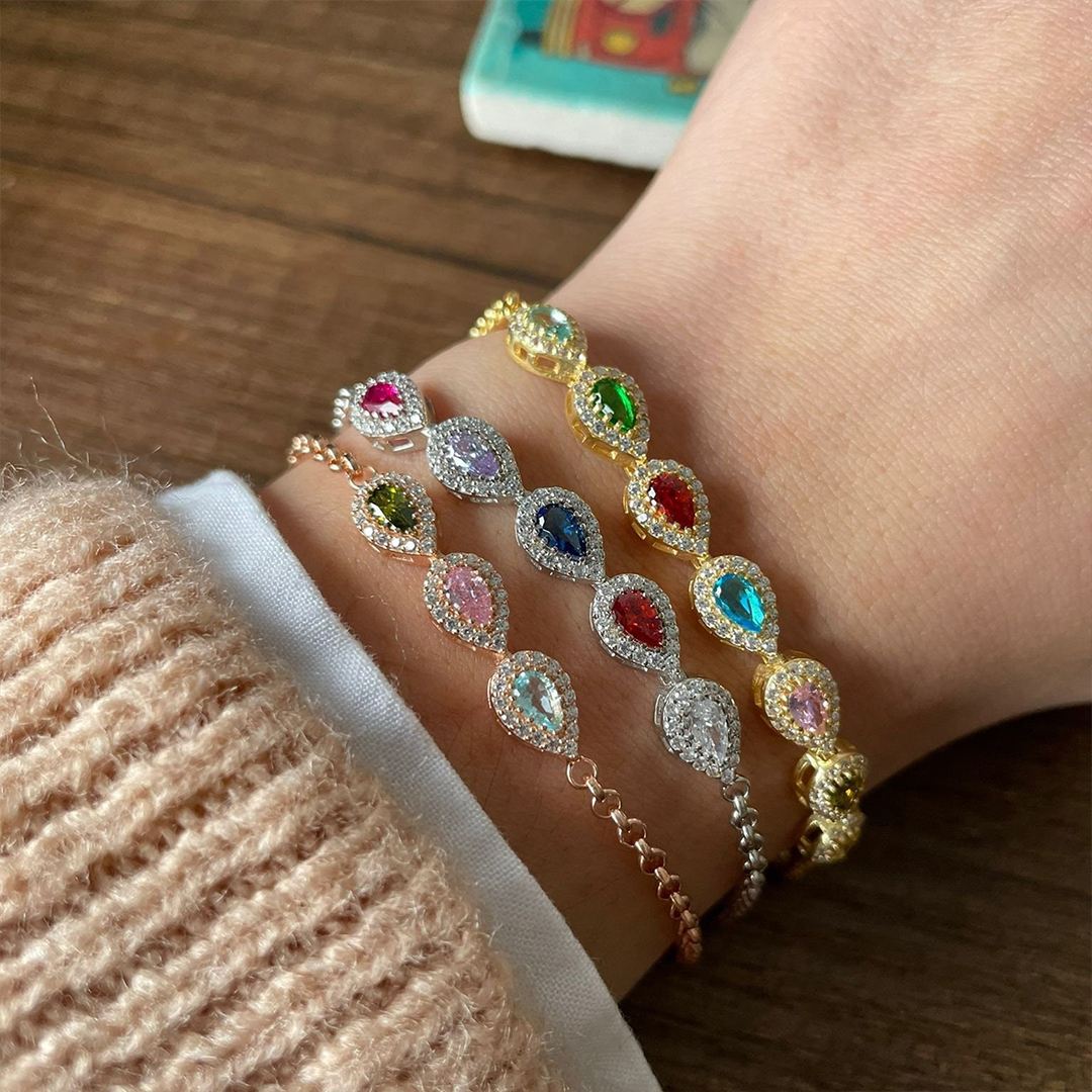Grandma Gift Family Drop Birthstone Bracelet