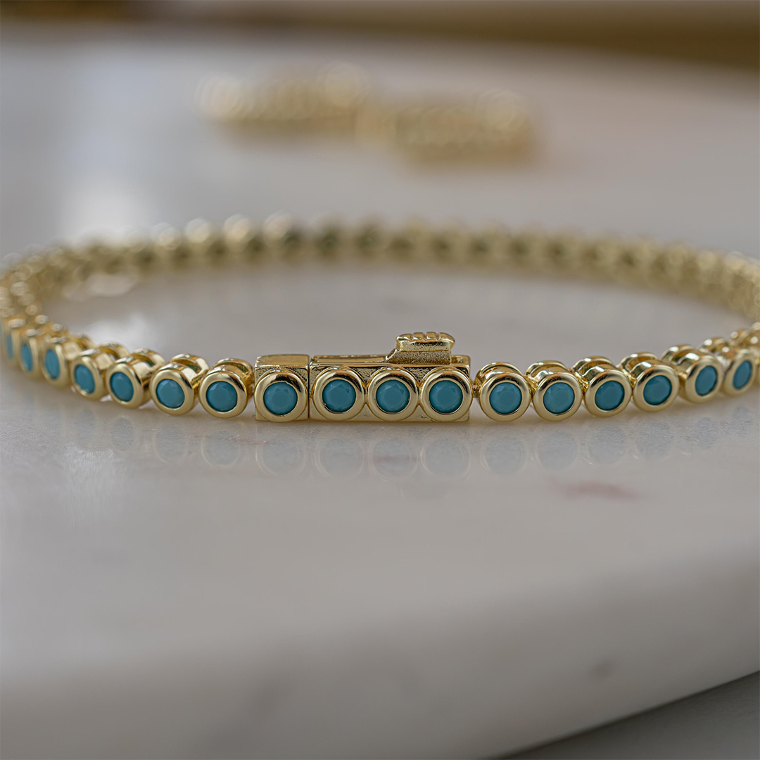 PTSD Awareness Strength In Every Link Turquoise Tennis Bracelet