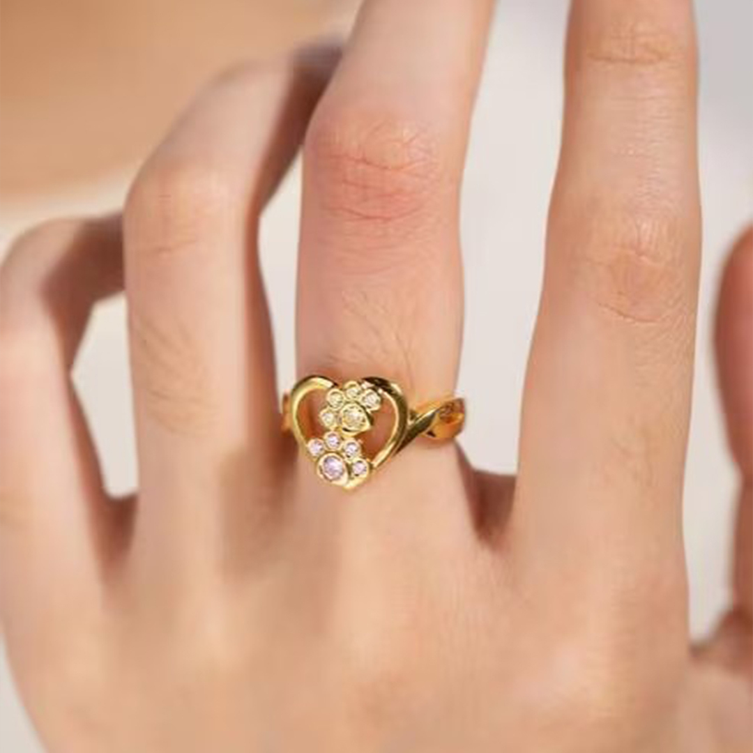 Personalized 1-3 Birthstones And Name Pawprints of Love Ring