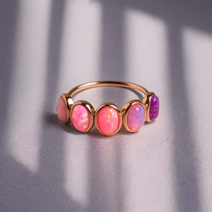 Breast Cancer Awareness I Am Enough Pink Gradient Opal Ring