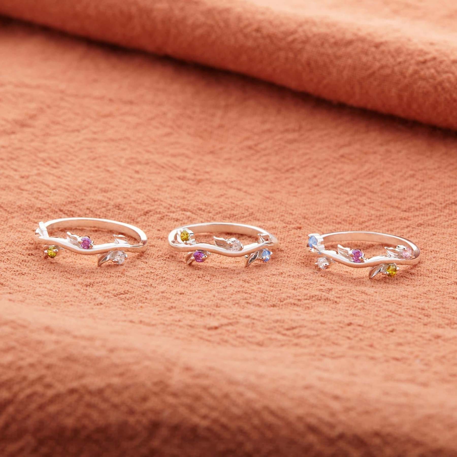 Personalized Grow Through Leaf 1-5 Birthstone Ring