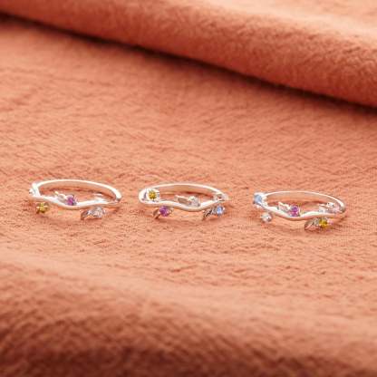 Personalized Grow Through Leaf 1-5 Birthstone Ring