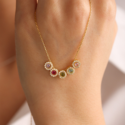 Personalized 1-14 Family Birthstones Christmas Gift Necklace