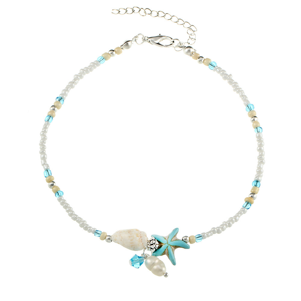 Seashell & Starfish Charm Seed Bead Ankle Bracelet