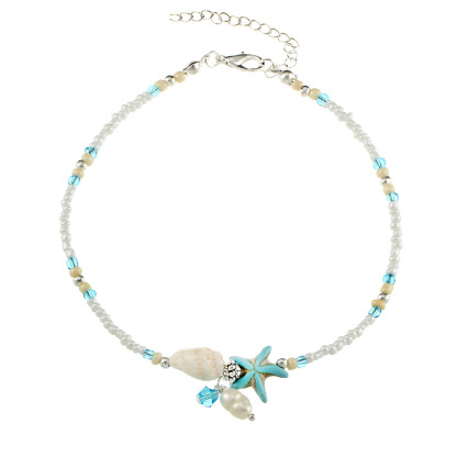 Seashell & Starfish Charm Seed Bead Ankle Bracelet