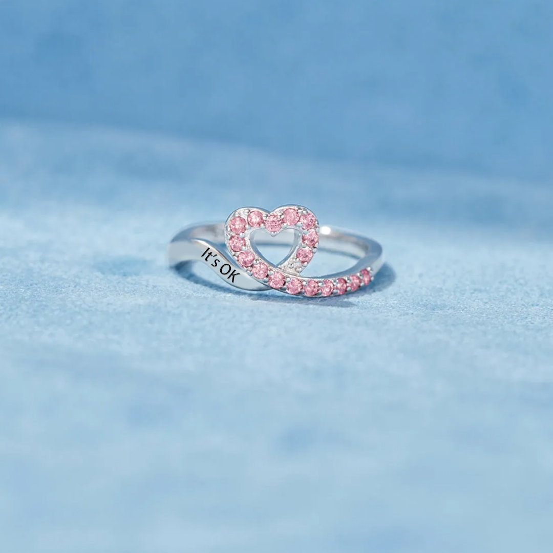 It's OK To Not Be OK Pink Ribbon Heart Ring
