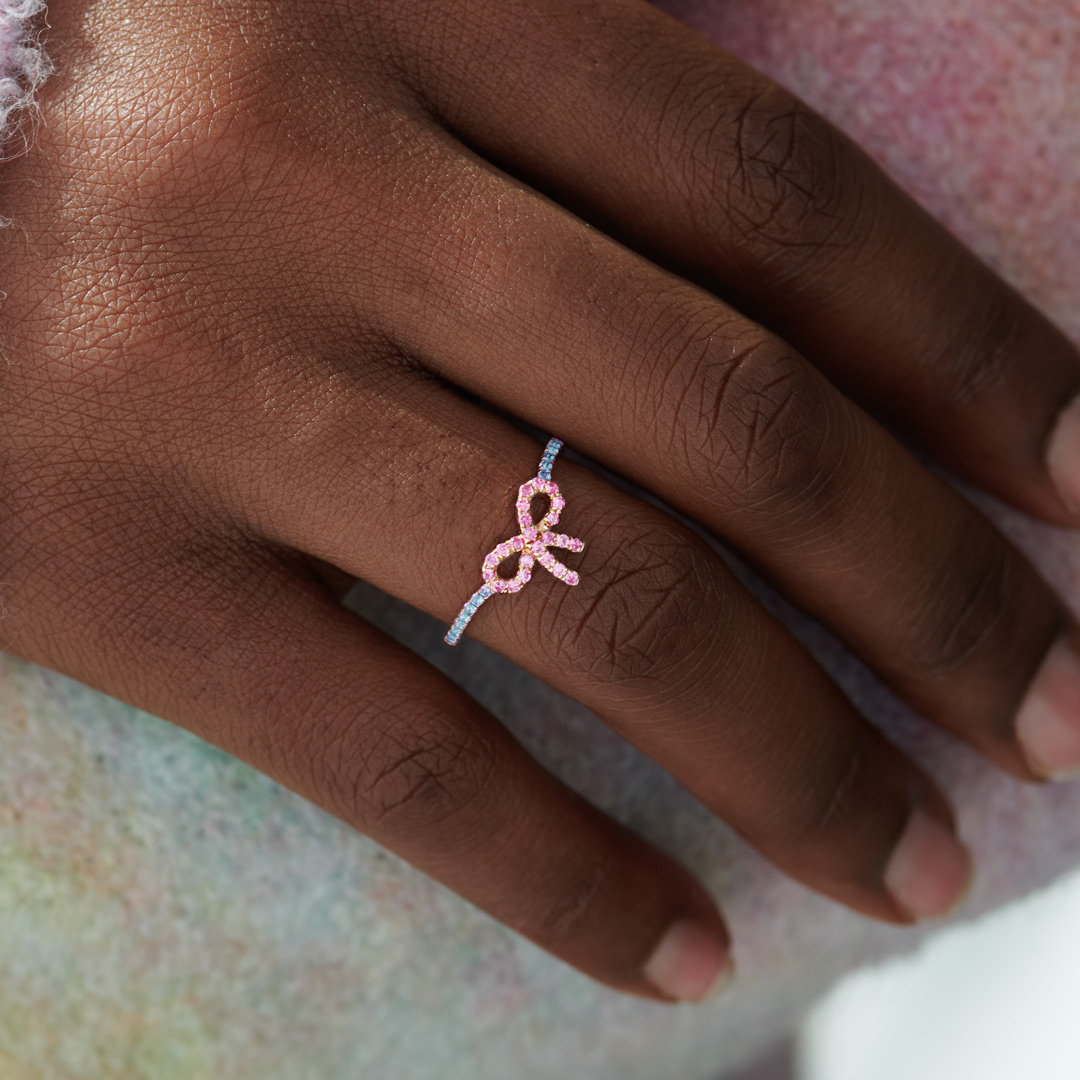 Mama Of An Angel Pink Pave Bow Ring